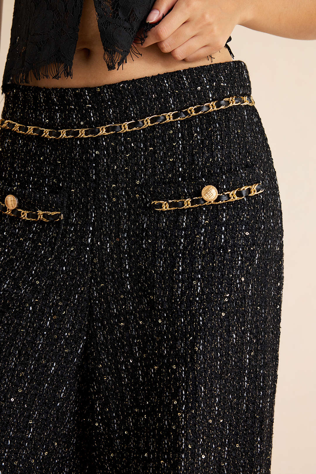 Tweed broek met pailletten en rechte pijp