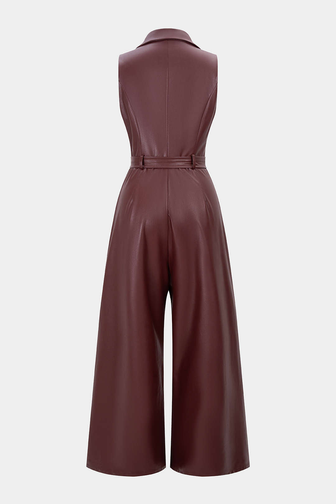 Leren-look mouwloze jumpsuit met riem