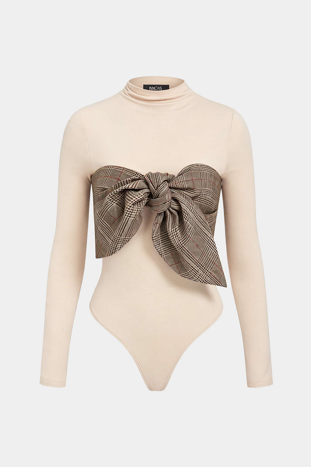 Geruite patchwork body met opstaande kraag en lange mouwen
