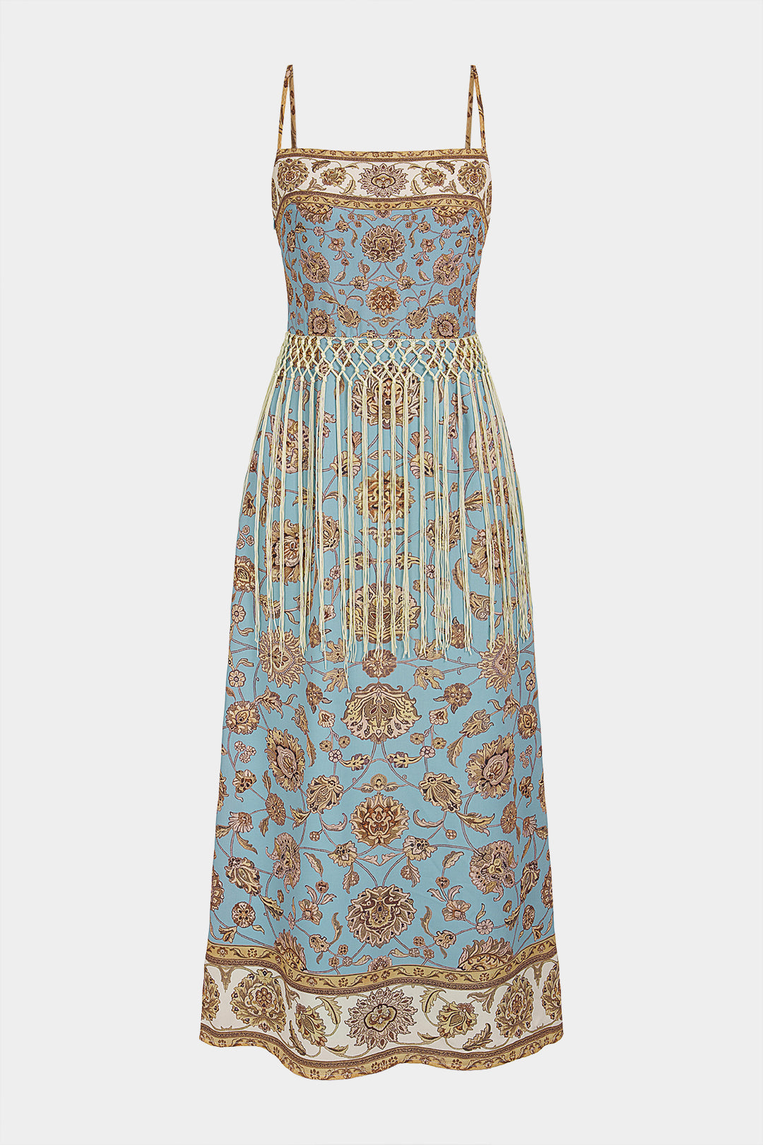 Bloemenprint mouwloze maxijurk met franjes