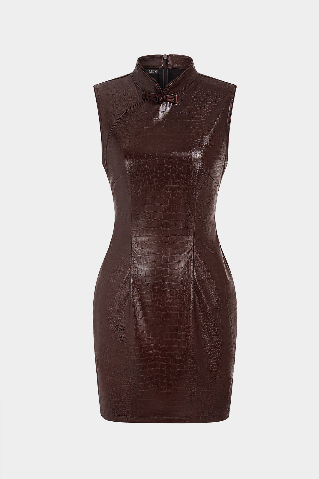 Leren-look asymmetrische midijurk met brandenburgsluiting