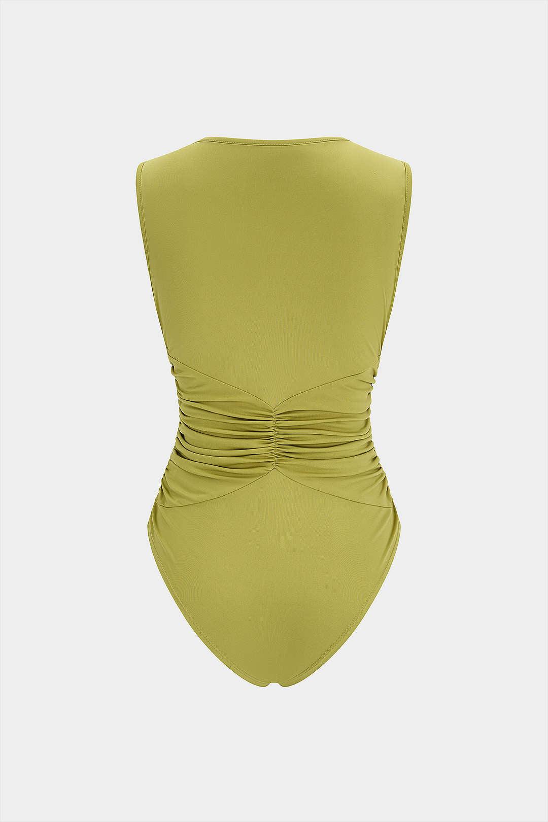 Metallic mouwloze body met V-hals, ruches en knoopjes