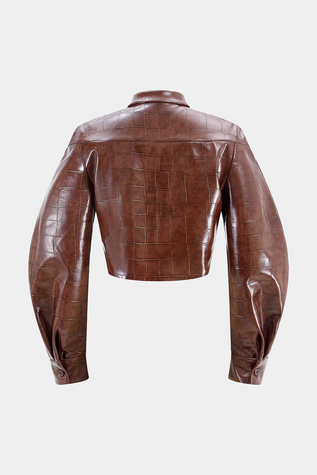 Leren-look cropped jasje met zakken