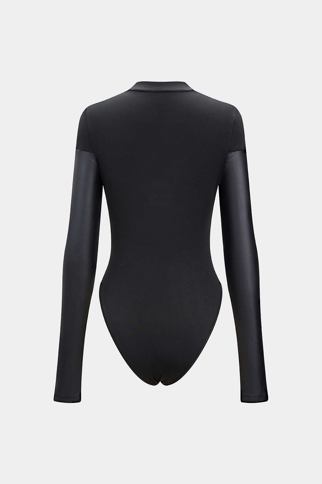 Leren-look body met opstaande kraag en lange mouwen
