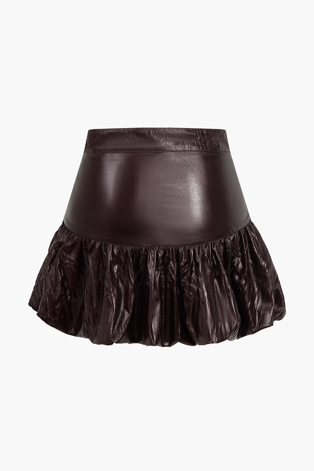 Olivia - Effen leren-look rok met ruches