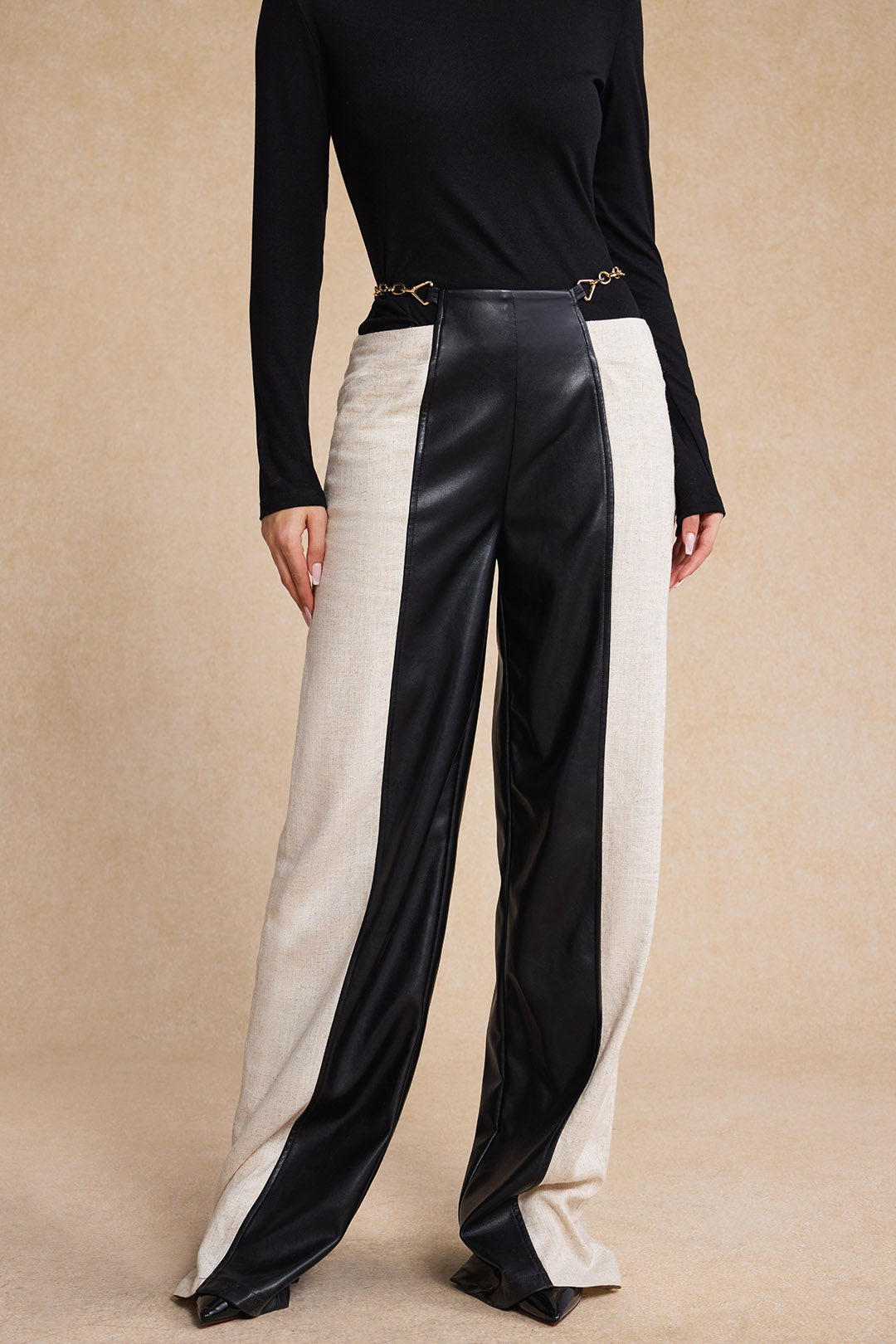 Metallic leren-look broek