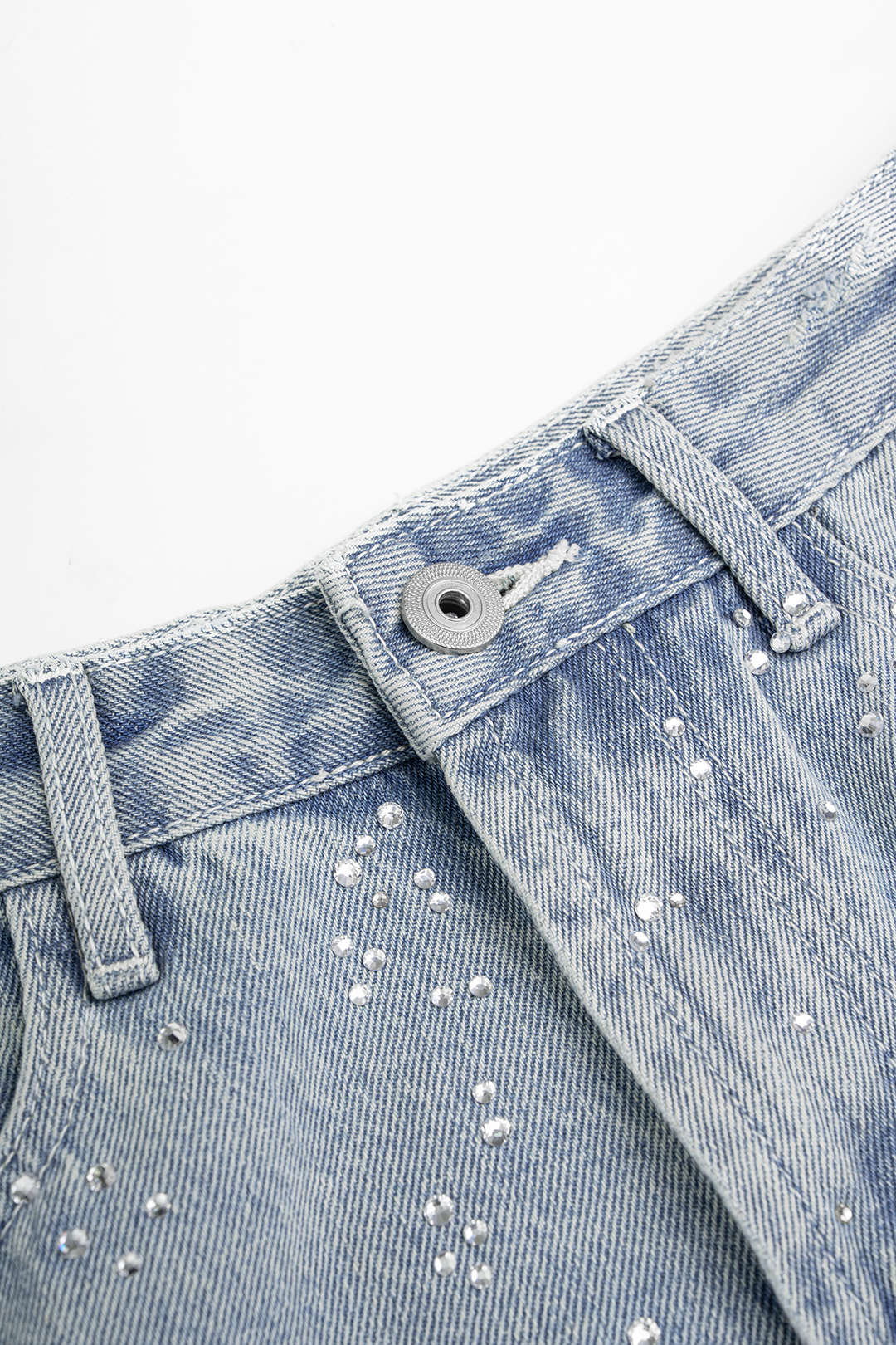Denim broek met strass en rechte pijp