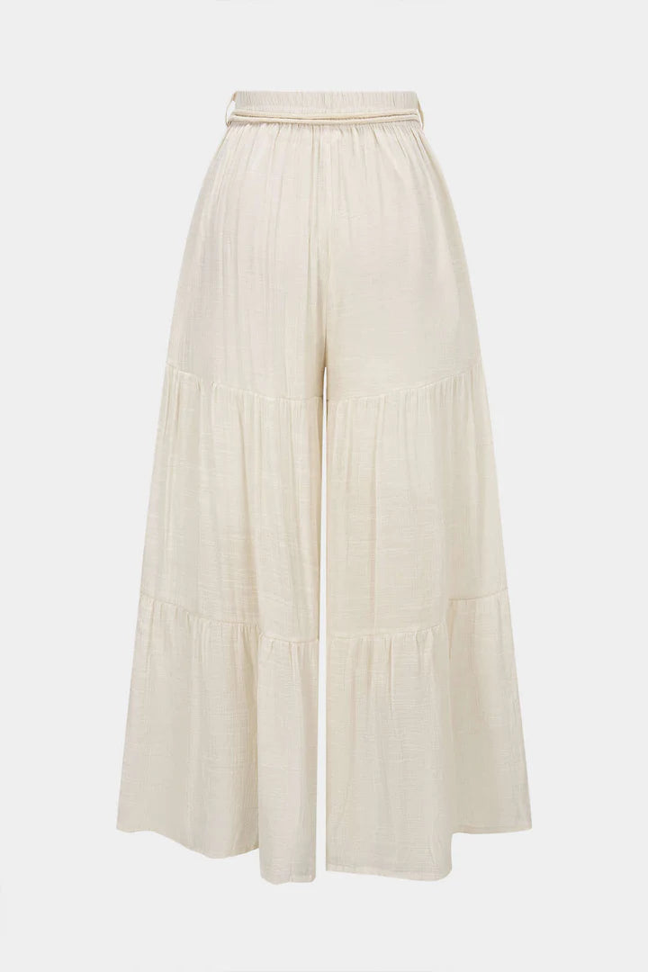 Trousers with belt, pleats, high waist and wide legs