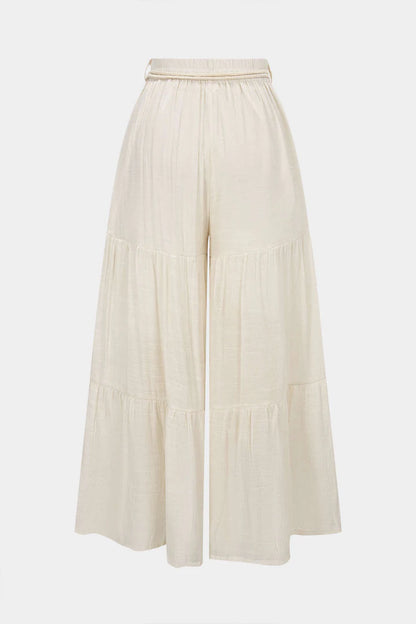 Trousers with belt, pleats, high waist and wide legs