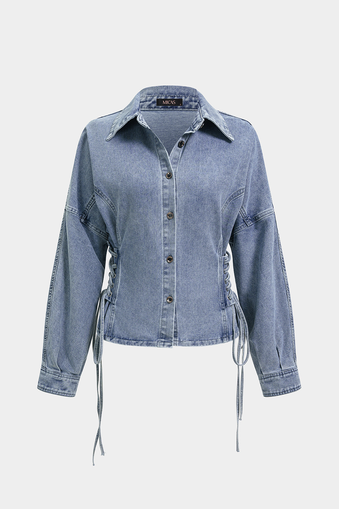 Cato - Denim blouse met strik en lange mouwen