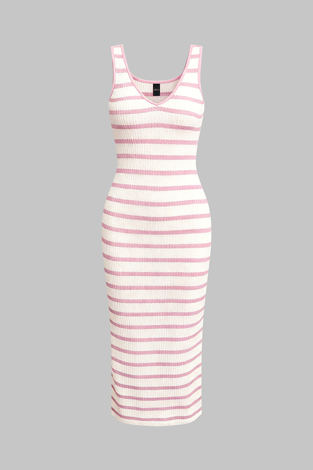 Gestreepte mouwloze midijurk met V-hals
