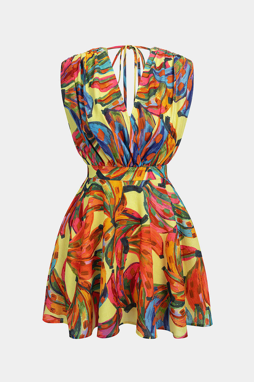 Bloemenprint mouwloze minijurk met V-hals