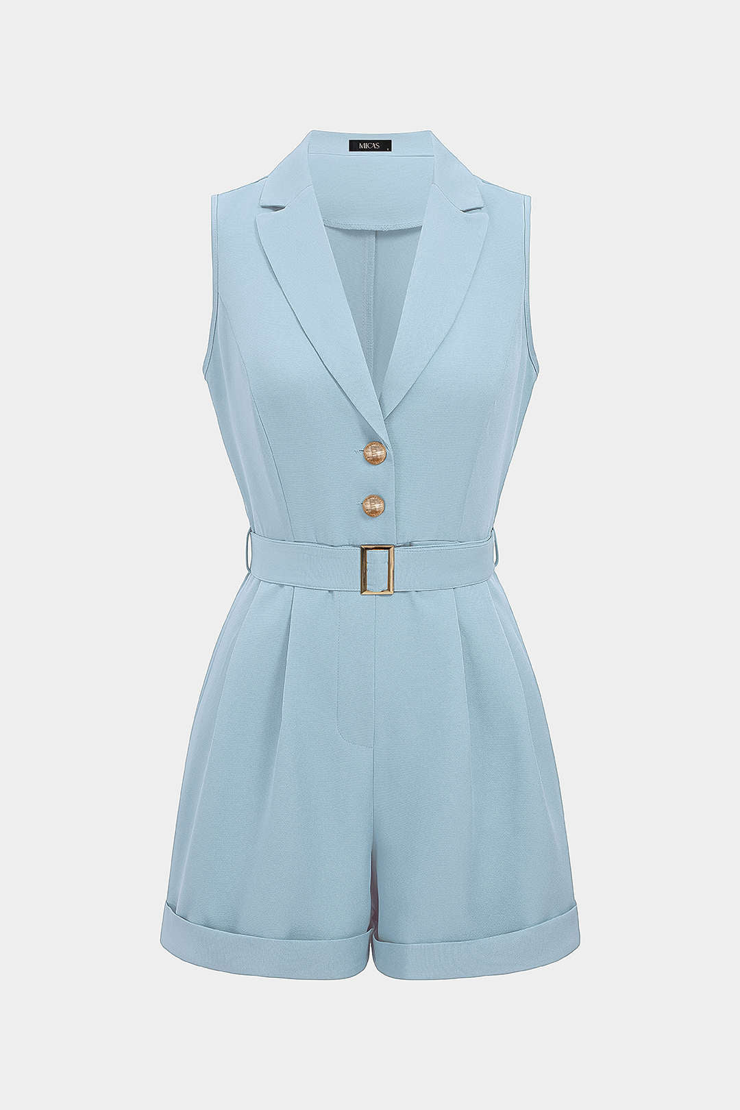 Mouwloze playsuit met reverskraag, V-hals en riem