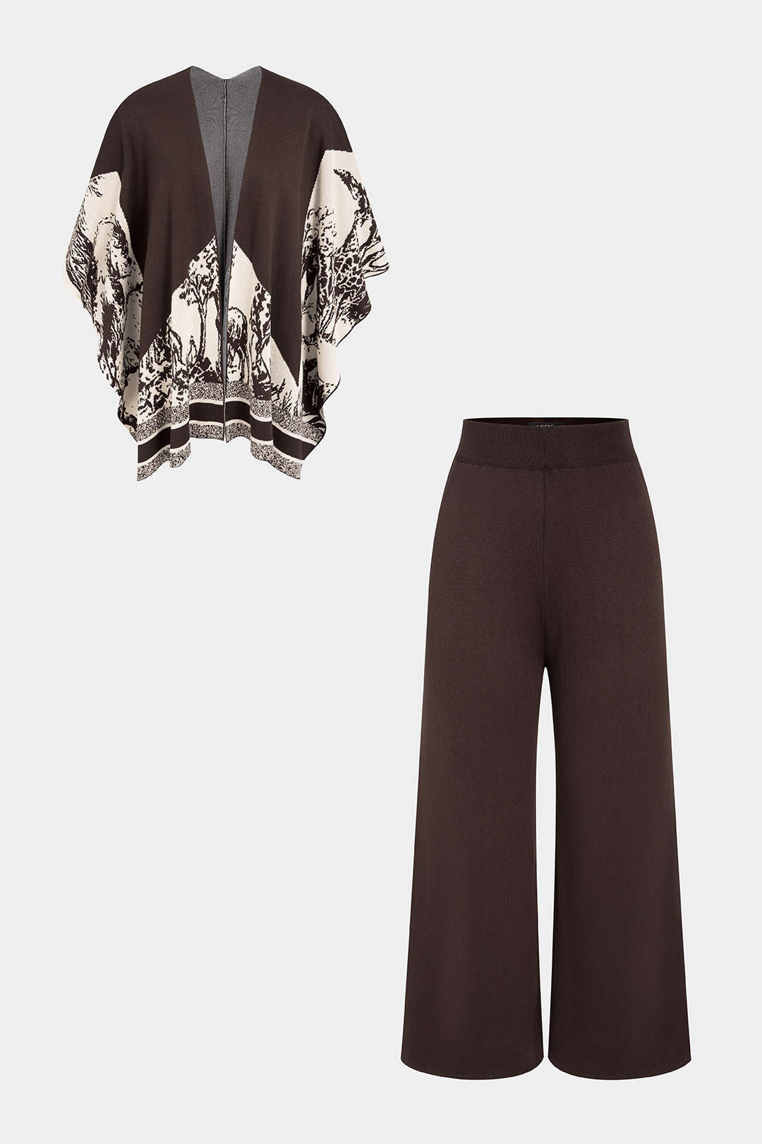 Gebreide broek met lange mouwen en wijde pijpen