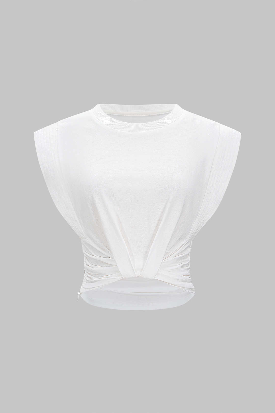 Effen T-shirt met ronde hals en ruches