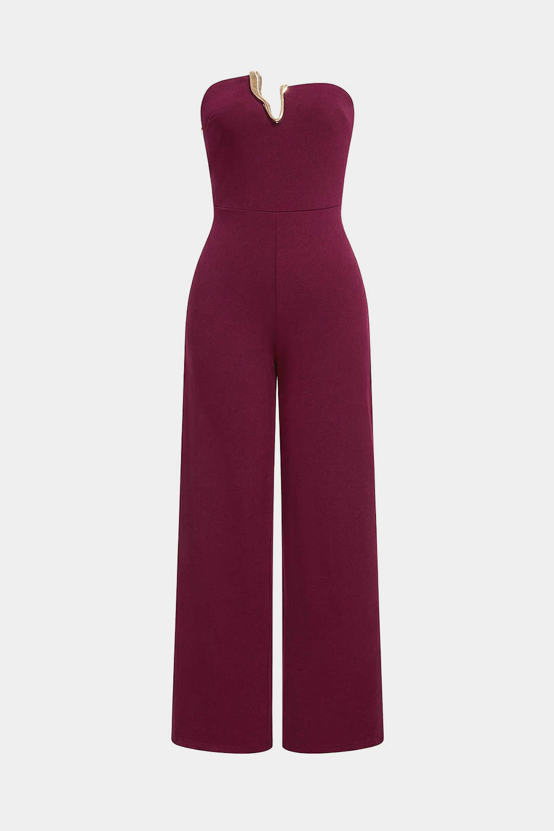 Metallic jumpsuit met strapless pasvorm en wijde pijpen