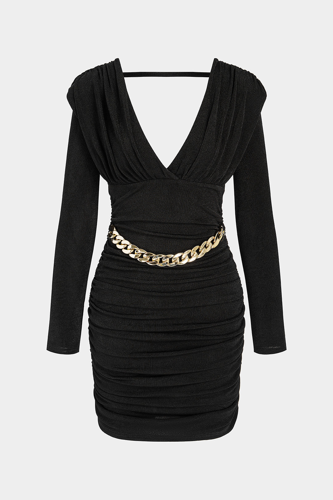 Metallic minijurk met V-hals en lange mouwen