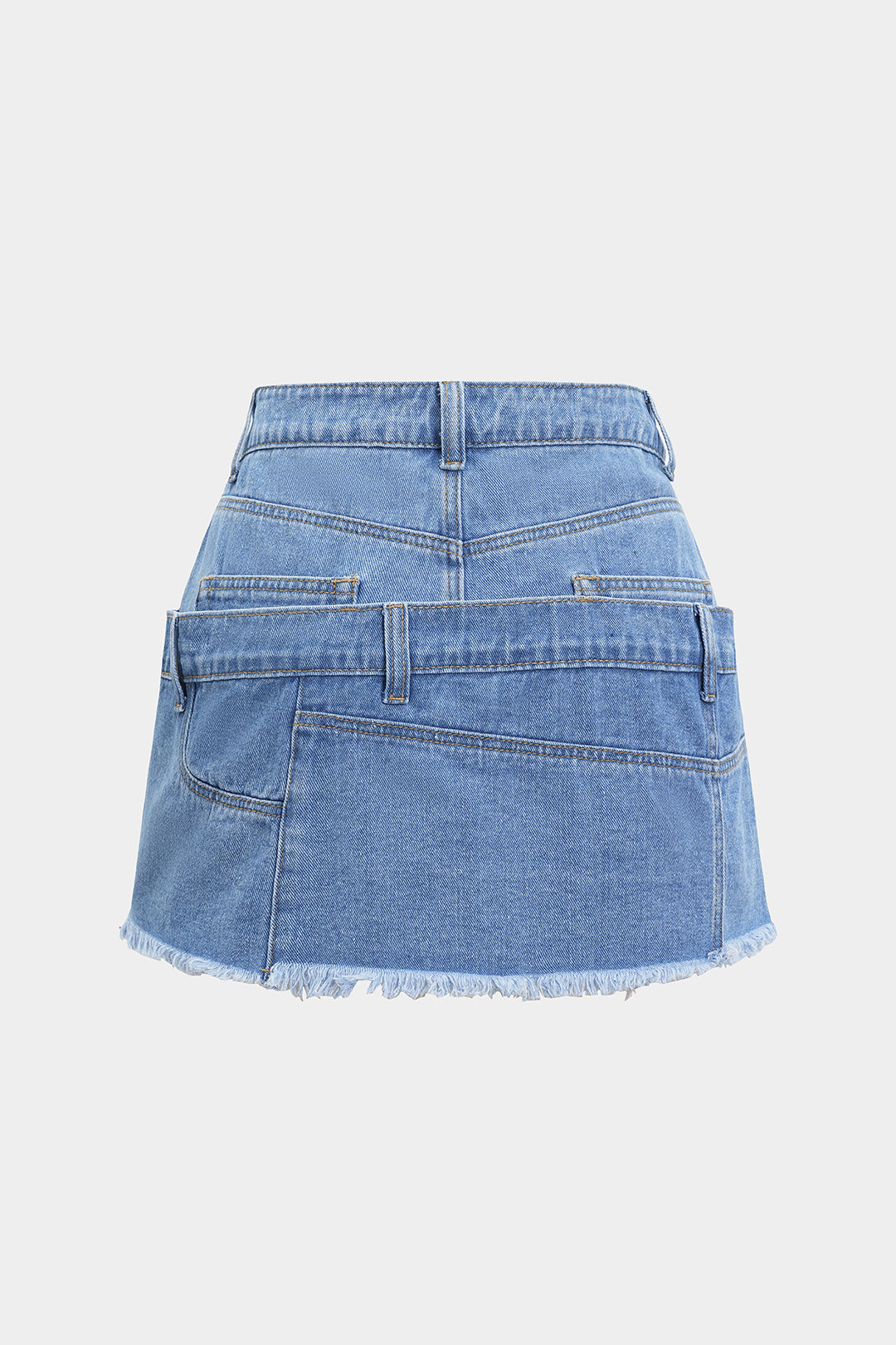 Denim asymmetrische rok met zakken en knoopjes