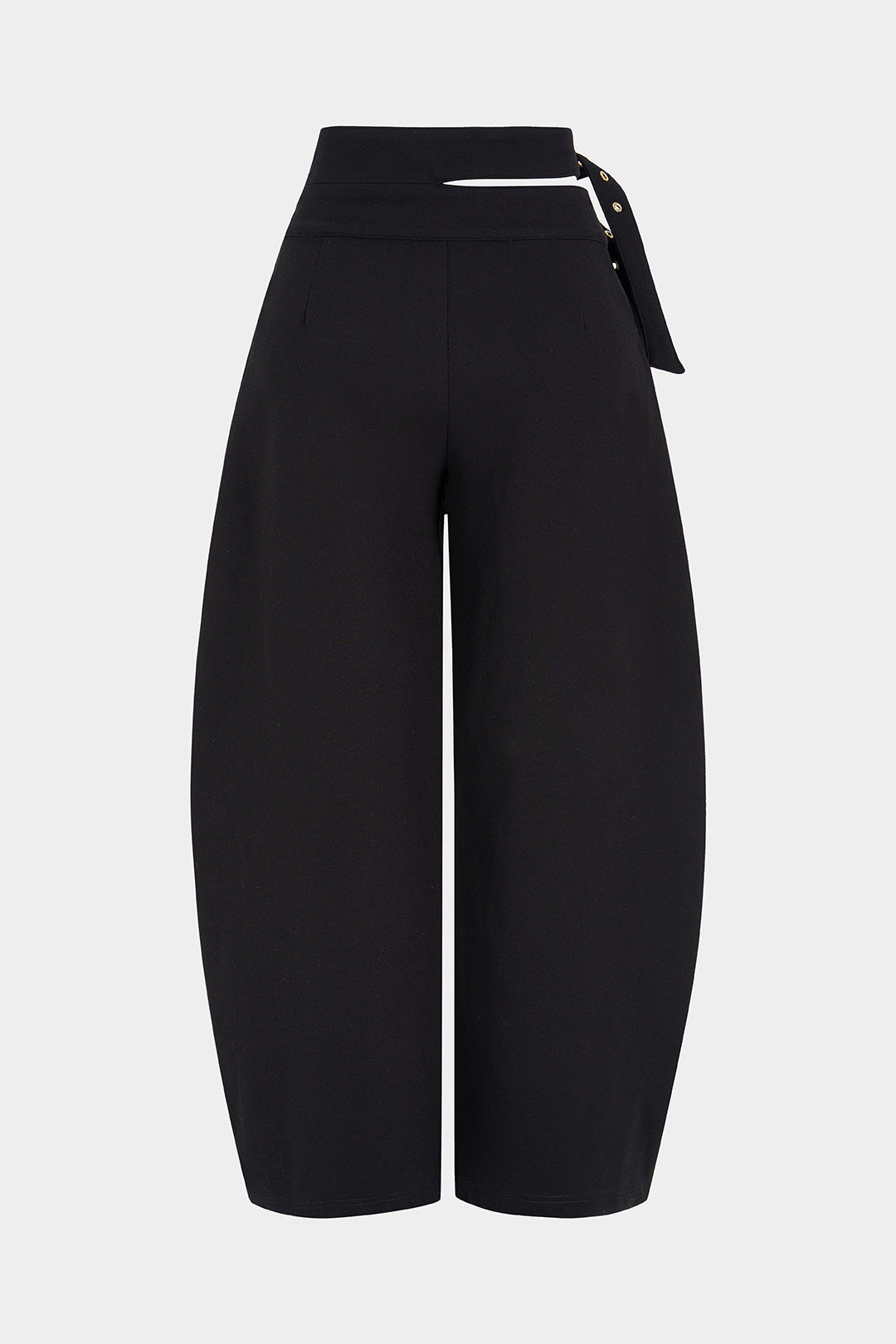 Metallic broek met riem, uitsnijding en hoge taille