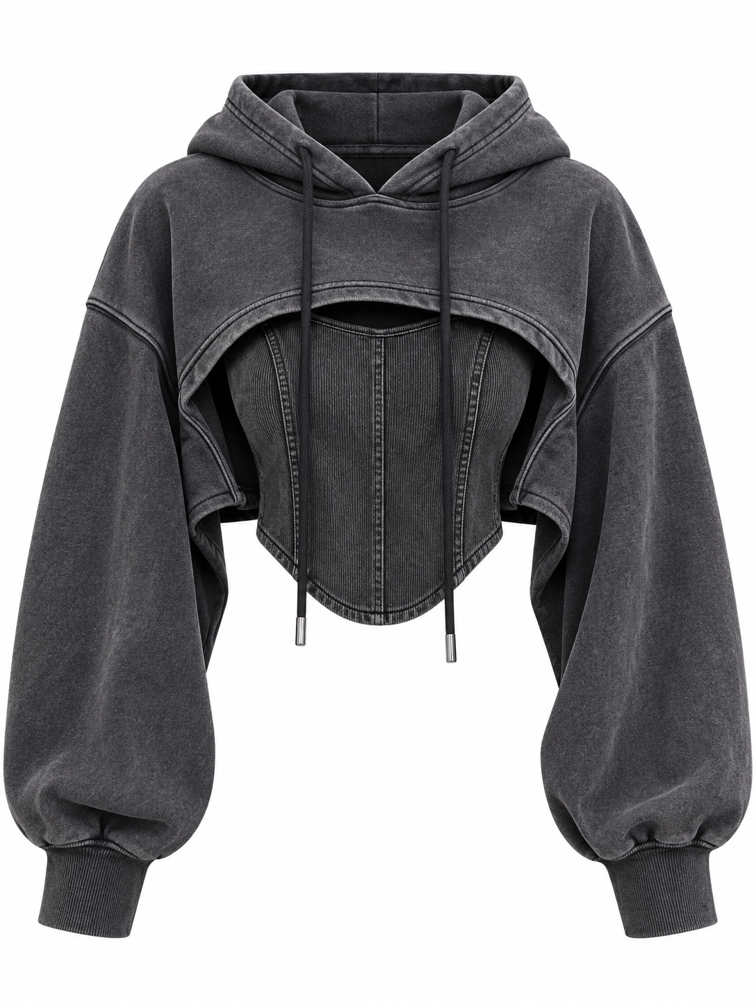 Vintage patchwork hoodie with drawstring