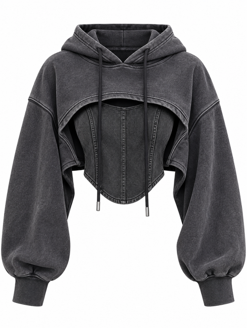 Vintage patchwork hoodie with drawstring