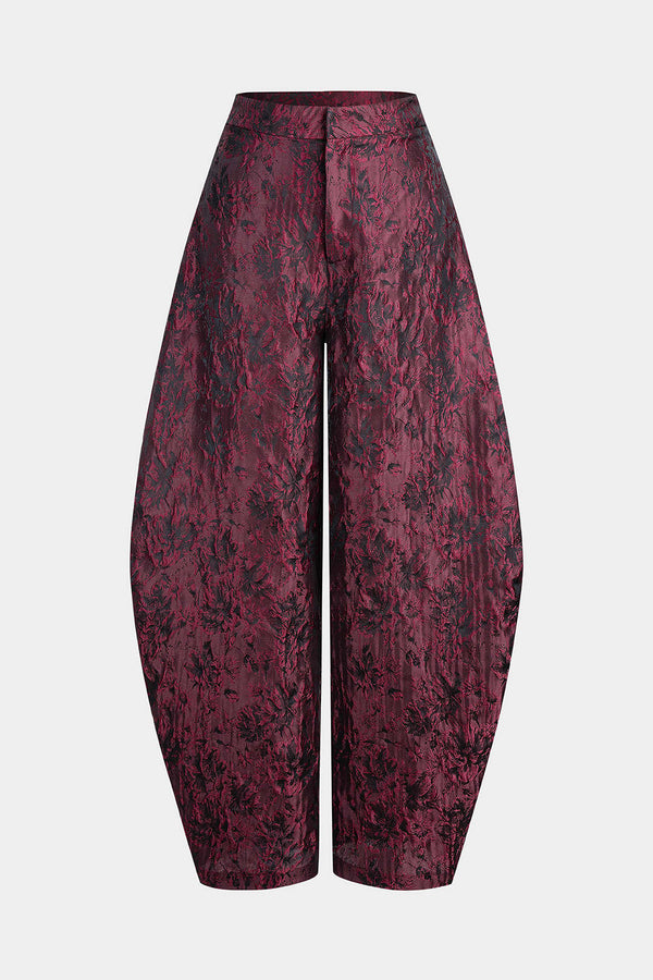 Bloemenprint jacquard broek met rits en wijde pijpen