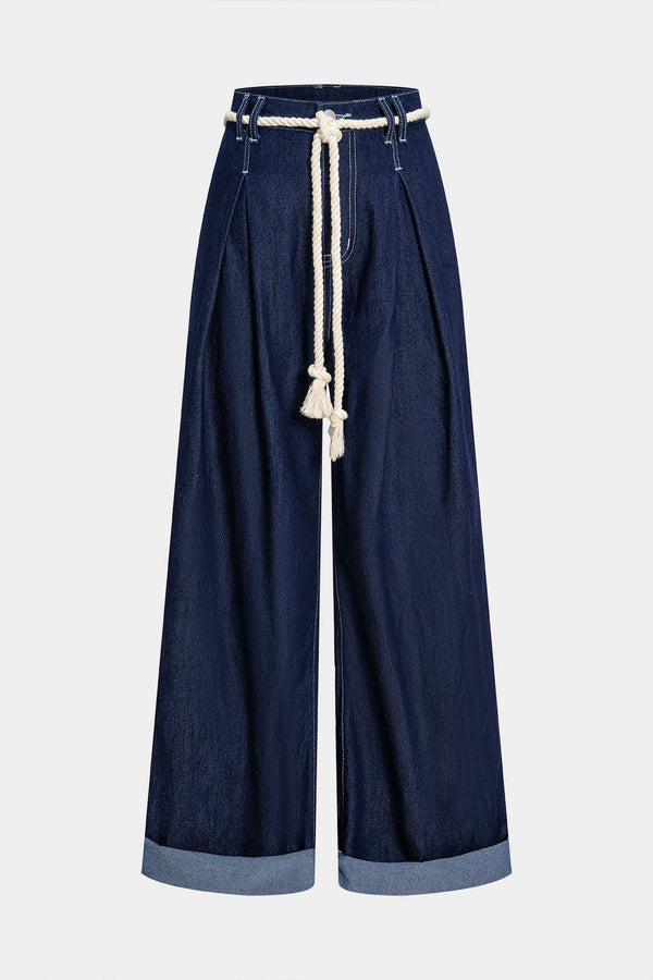 Jeans met ruches en rechte pijp