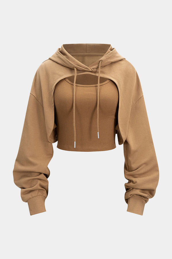 Gebreide patchwork hoodie met trekkoord