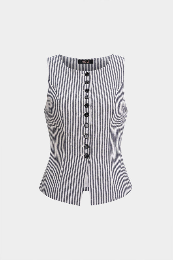 Gestreept gilet met ronde hals