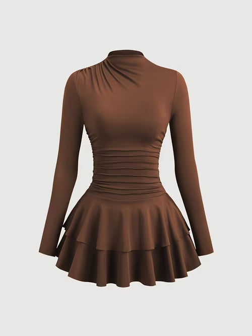Elegant Pleated Halter Dress with Long Sleeves
