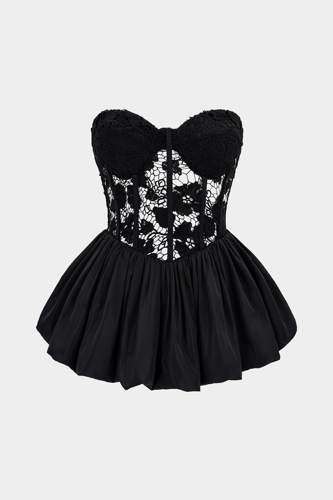 Patchwork strapless top met kant