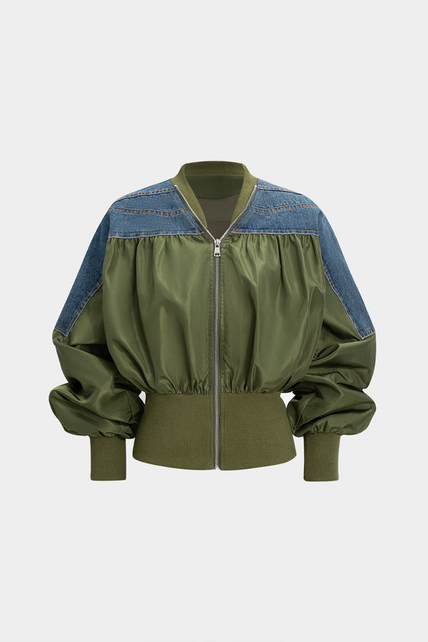 Linde - Denim patchwork jasje met rits