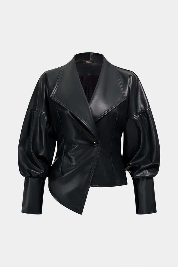 Leren-look jasje met revers en knoopjes