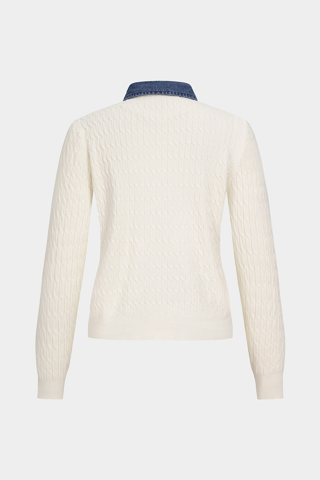 Gebreide patchwork top met kraag en lange mouwen