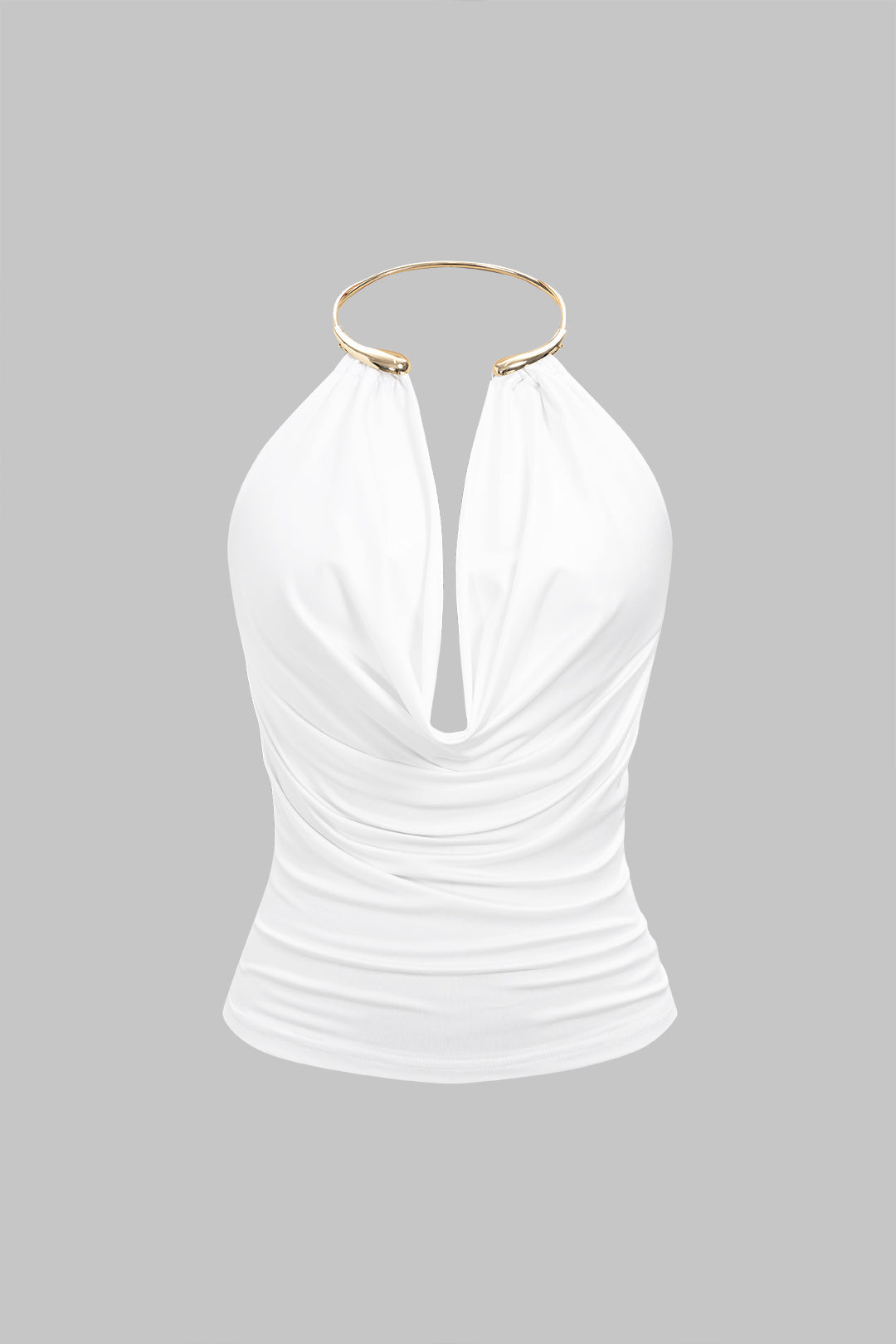 Metallic tanktop met drapering, halternek en open rug