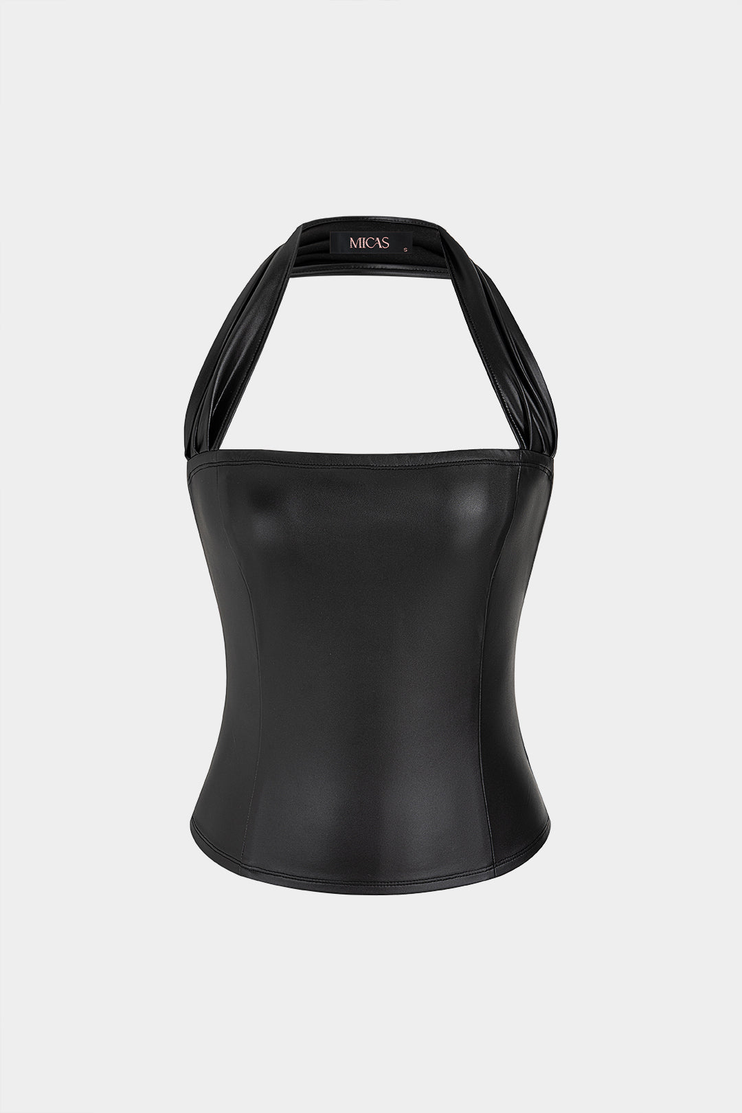 Lara - Leren-look tanktop met halternek en open rug