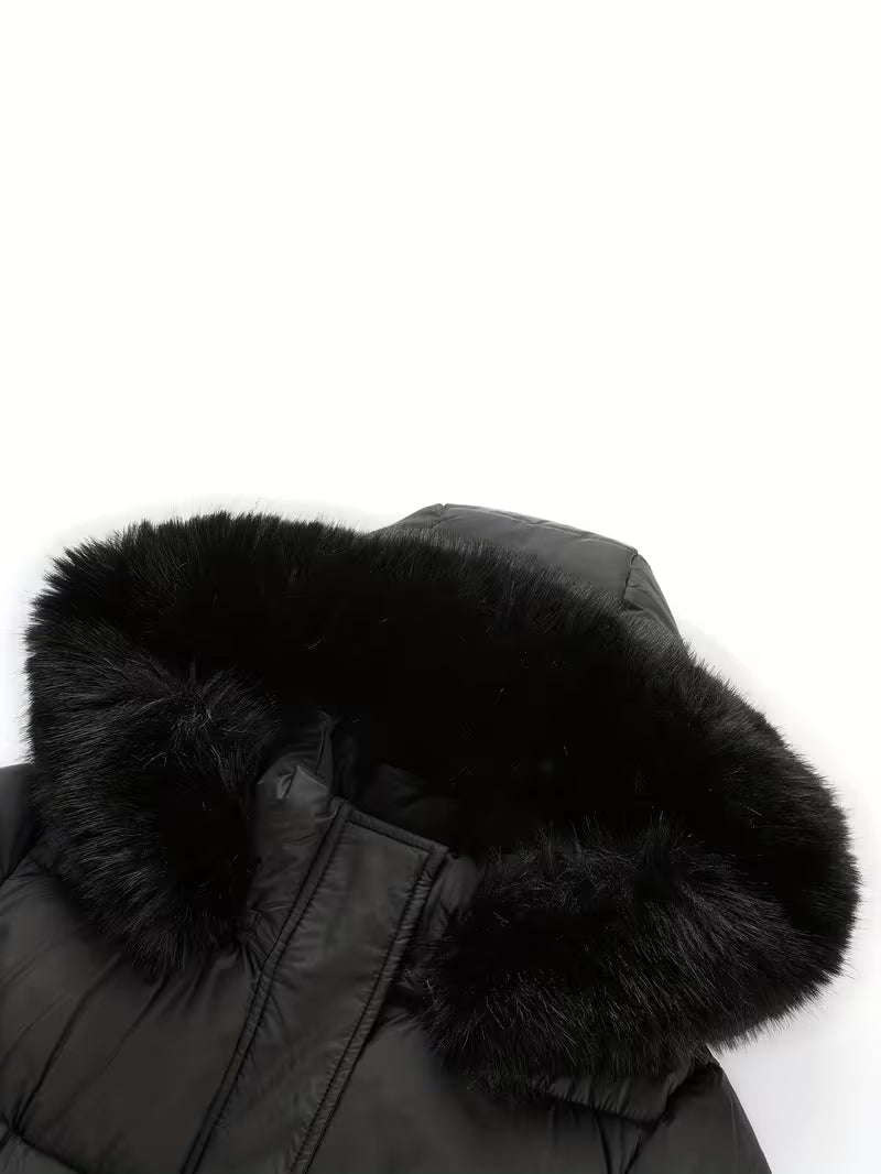 Midi Puffer Jacket with Hood and Belt - Long