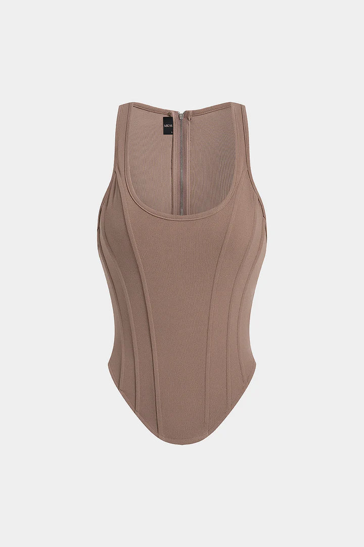 Tank top with zipper and corset waist