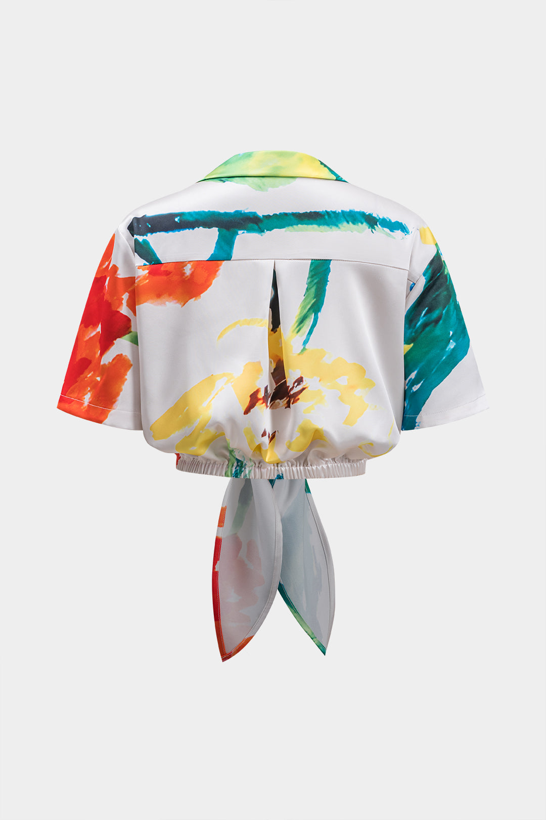 Satijnen blouse met ruches en korte mouwen