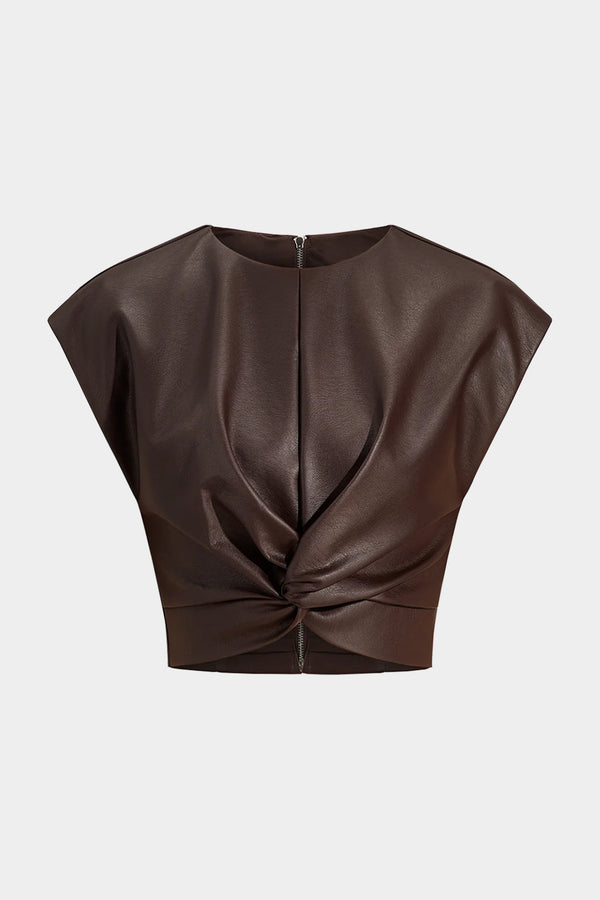 Leren-look tanktop met rits, gedraaid detail en knoopdetail