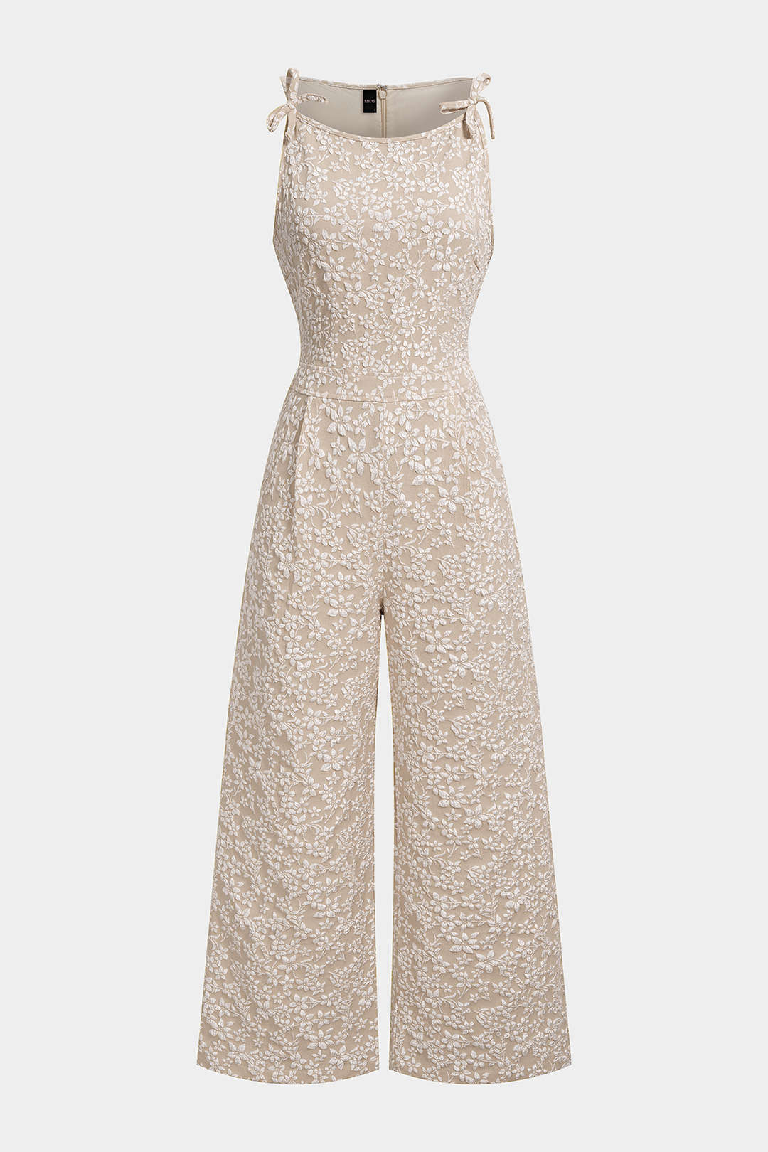 Gestructureerde mouwloze jumpsuit met ronde hals en strik