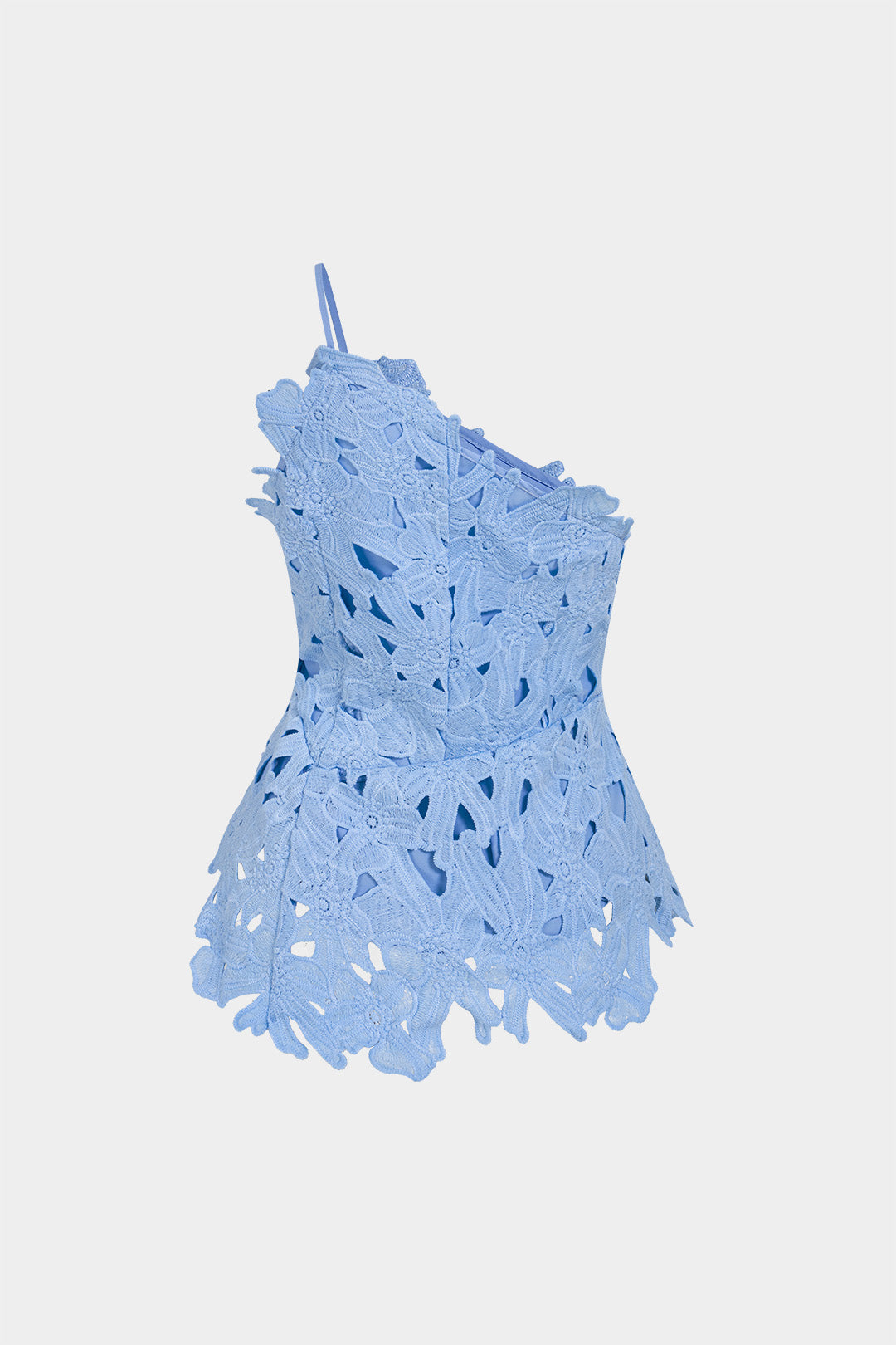 Asymmetrische top met kant, één schouder en uitsnijding