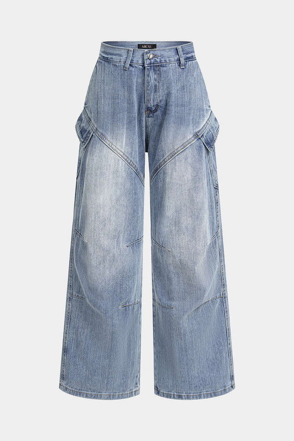 Isa - Jeans met hoge taille, zakken en wijde pijpen