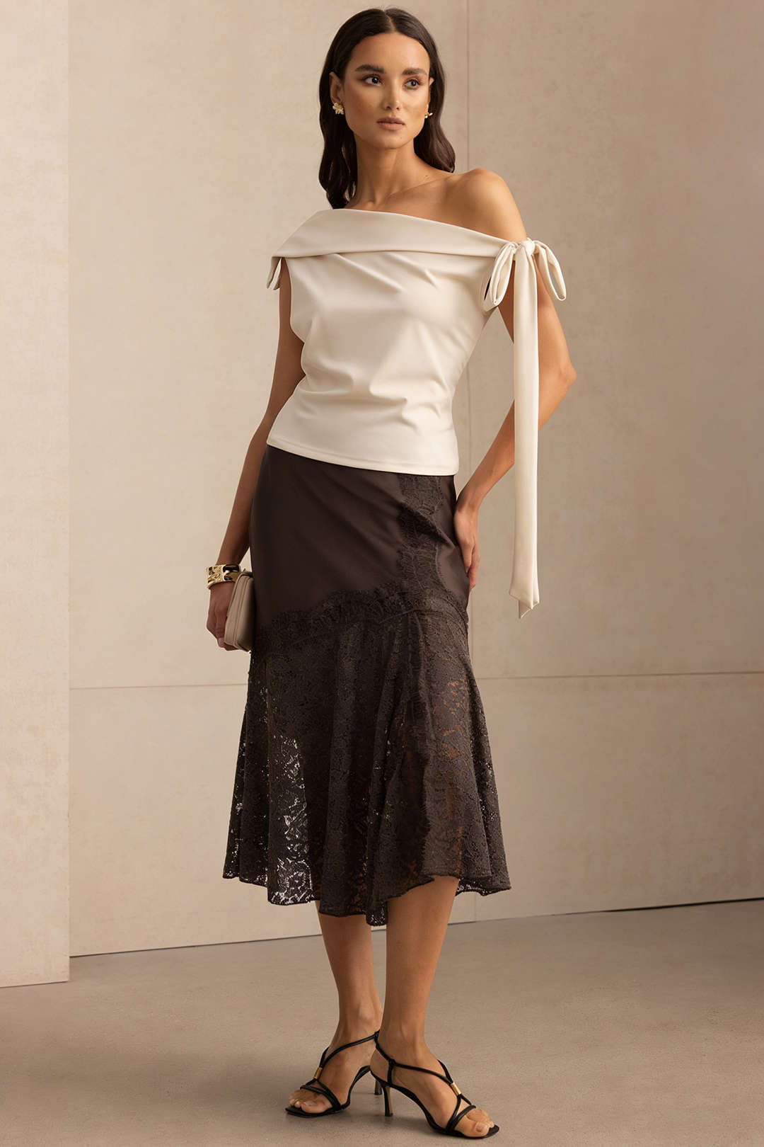 Isa - Satijnen patchwork rok met kant
