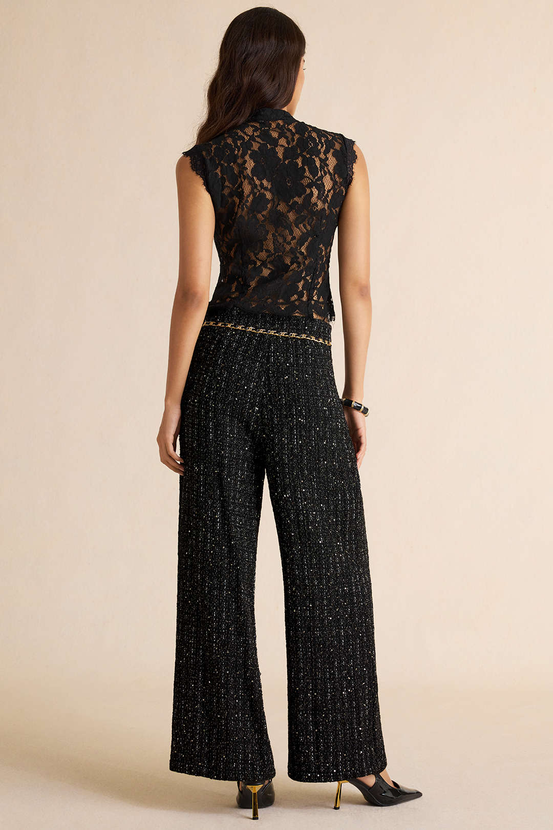 Tweed broek met pailletten en rechte pijp