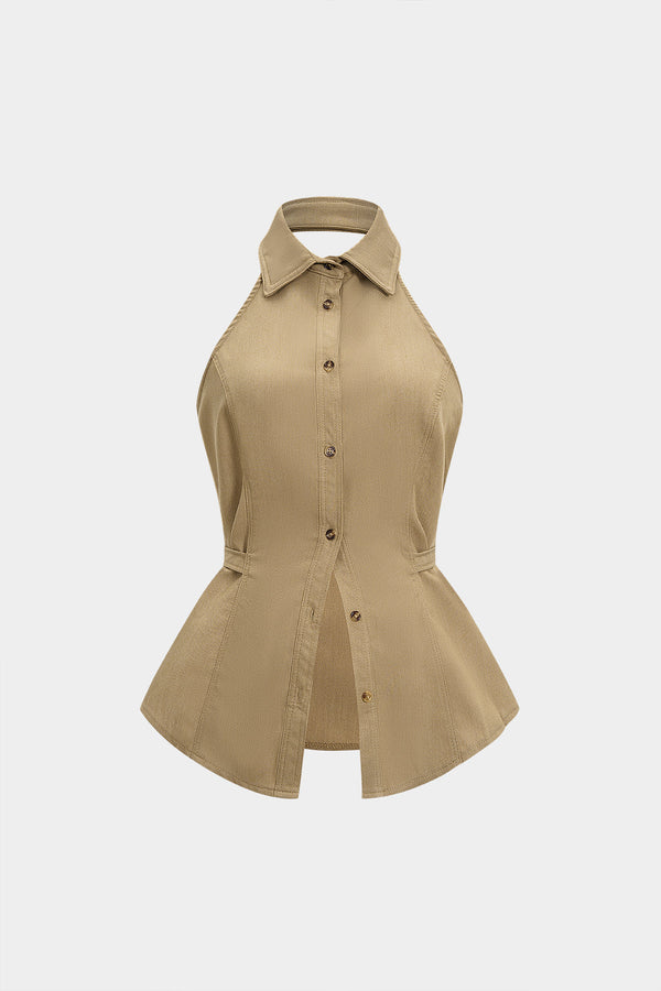 Tanktop met halternek, knoopjes en open rug