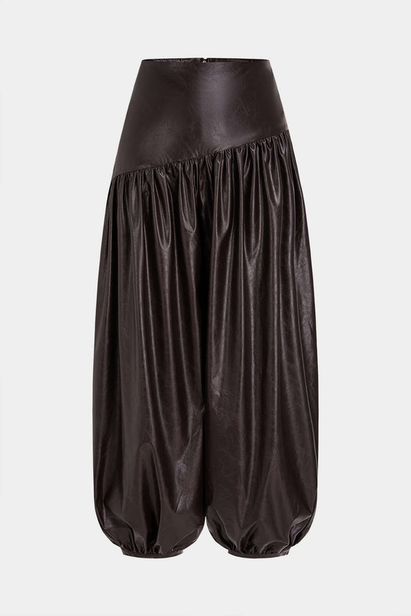 Leren-look asymmetrische broek met ballonmodel