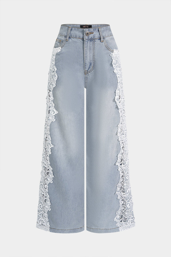 Hanna - Patchwork jeans met kanten rand en zakken