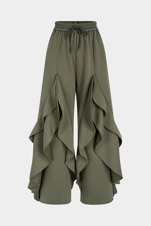 Broek met volants, trekkoord en strik