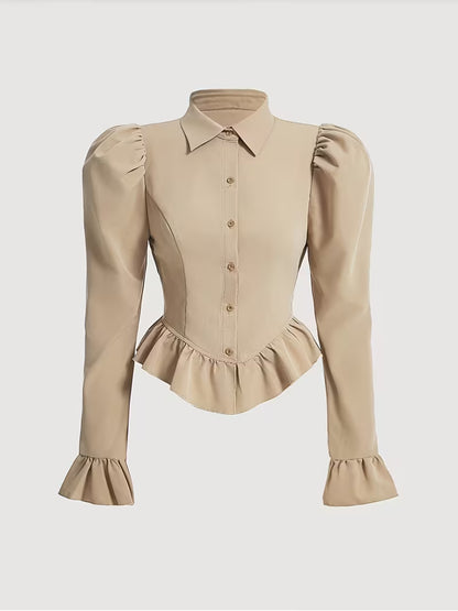 Old Money Blouse with Ruffles and Puff Sleeves
